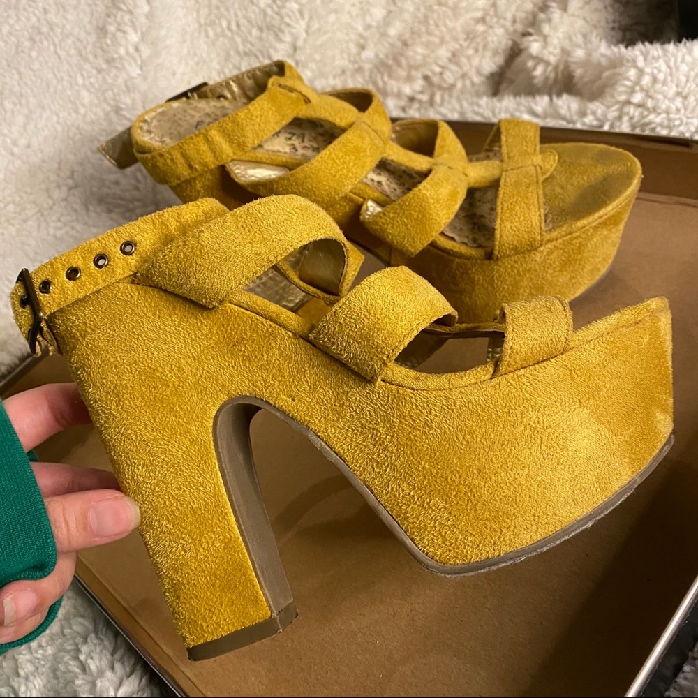 Forever 21 Mustard Yellow Caged Heels